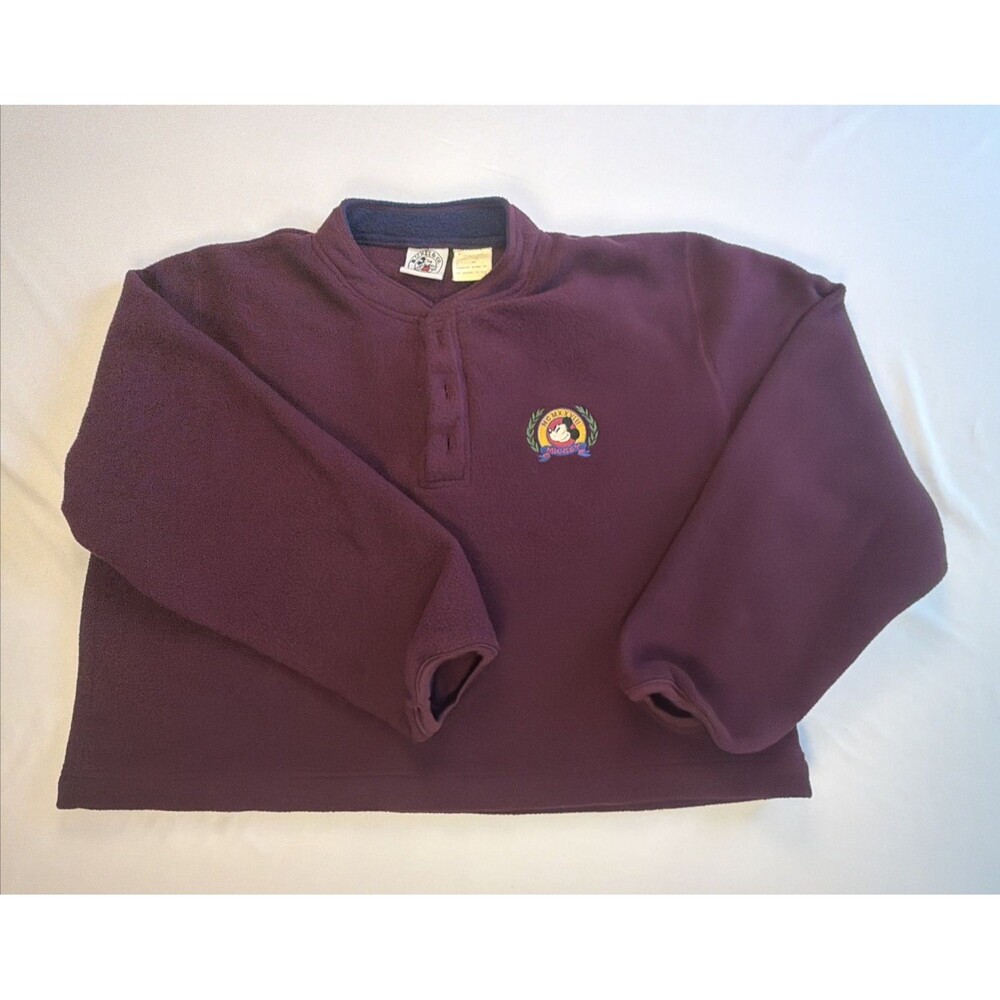 VTG Disney Mickey & Co Fleece Henley Burgundy Maroon Boxy Streetwear Sweater S